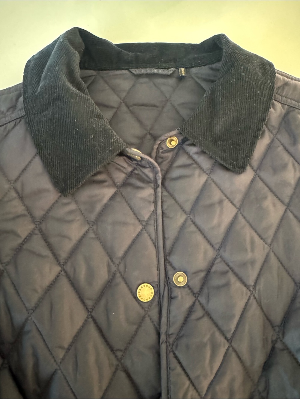 Barbour Navy Quilted Puffer Jacket with Dark Corduroy Collar - Picture 3 of 4